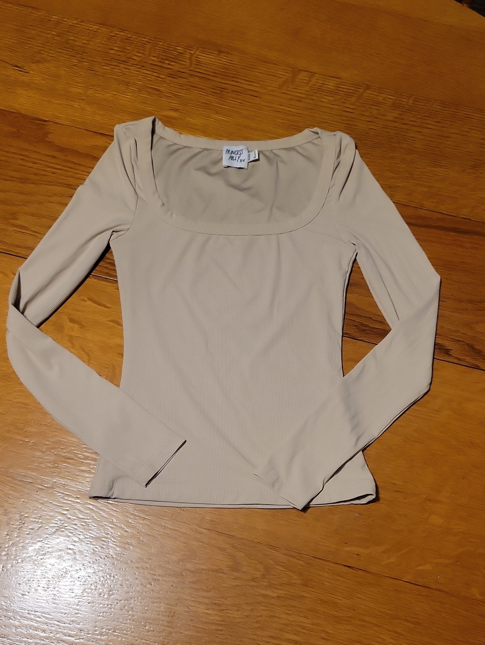 Princess Polly Beige Square Scoop Long Sleeve Top